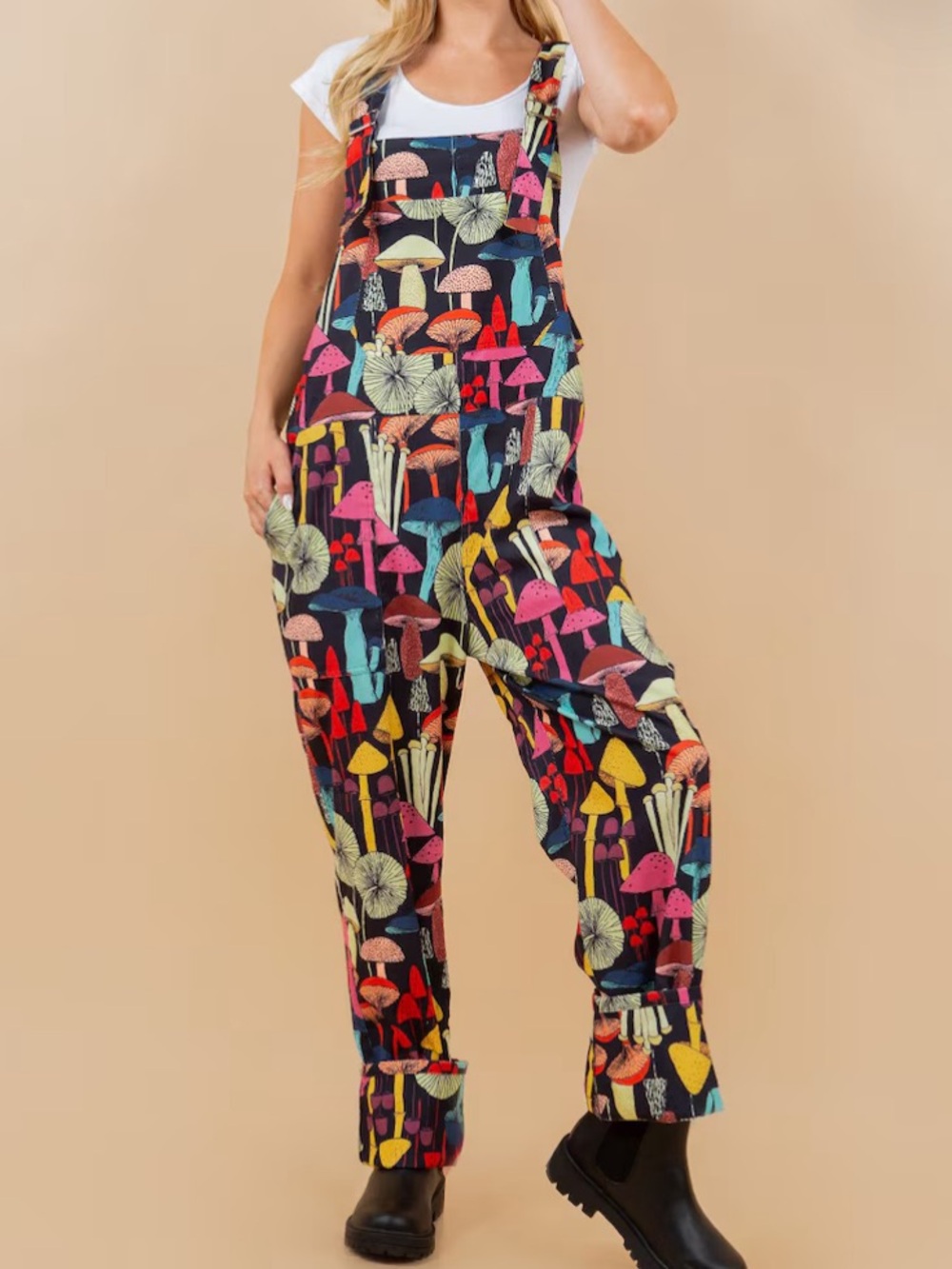 L.A Soul Colorful Mushroom Corduroy Overalls Small